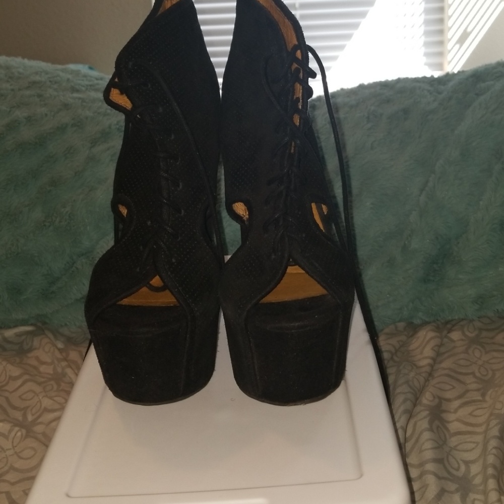 Jeffrey Campbell black platform wedge heels